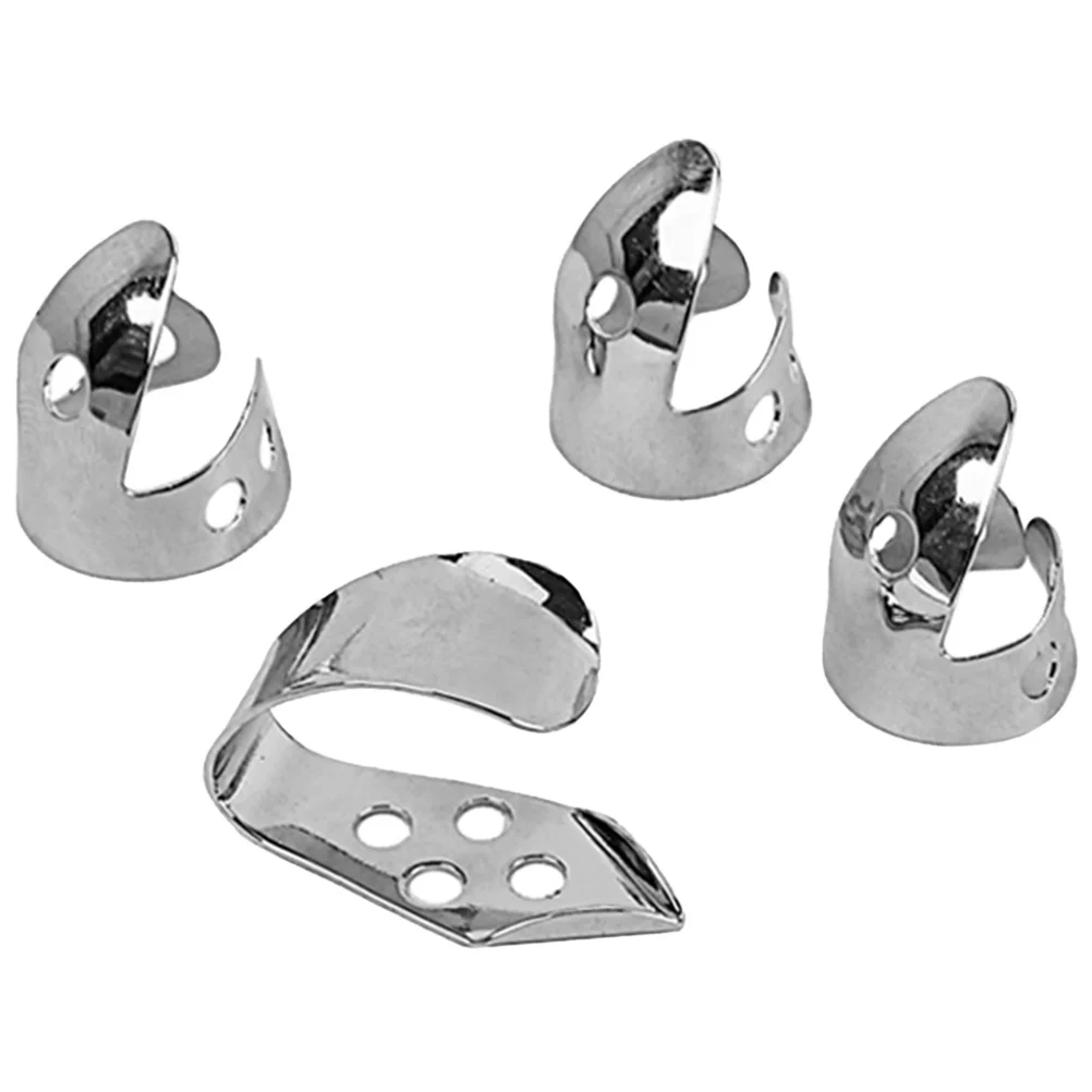 4 Pcs Musical Instruments Guitar Pick Bass Picks Finger Stainless Steel Thumb Silver Multi-functional