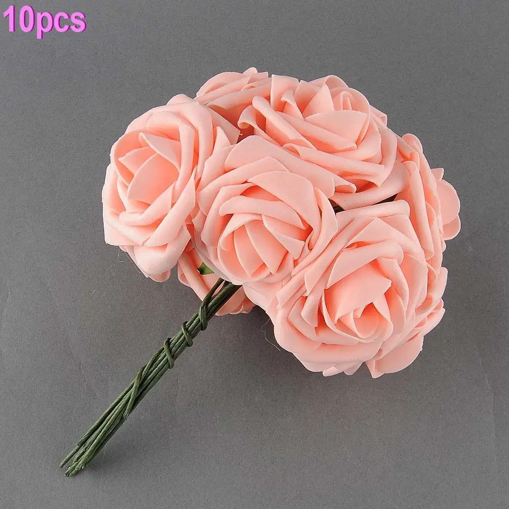 10 Pcs/ Bunch Artificial PE Foam Rose Flowers Wedding Beautiful Bridal Bouquet Pink White Fake Flower Rome Home Party Decoration