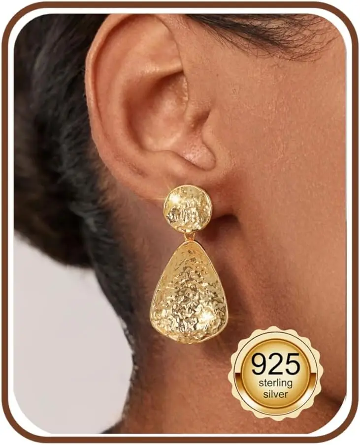 

Lightweight Gold Plated Dangle Earrings for Women, Hypoallergenic Statement Drop Earrings, Chunky