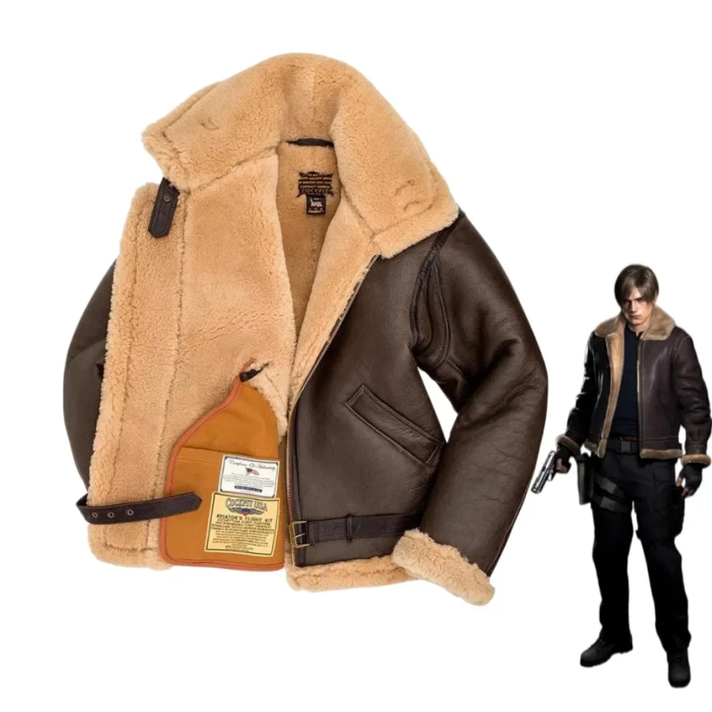 Resident Evil 4 Remake Leon S. Kennedy Cosplay Full High Quality Brown Fur Collar Leather Jacket Unisex Game Comic Con Costume