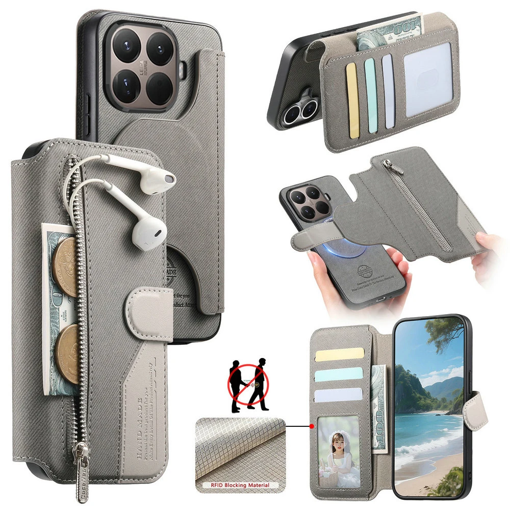 Für Xiaomi 17T 15T Pro 5G Luxus-Hülle Abnehmbare 2-in-1 Reißverschluss-Brieftasche Schutzhülle Xiaomi 15T Hülle Mi 17 Pro Max Telefon Magnet-Cover