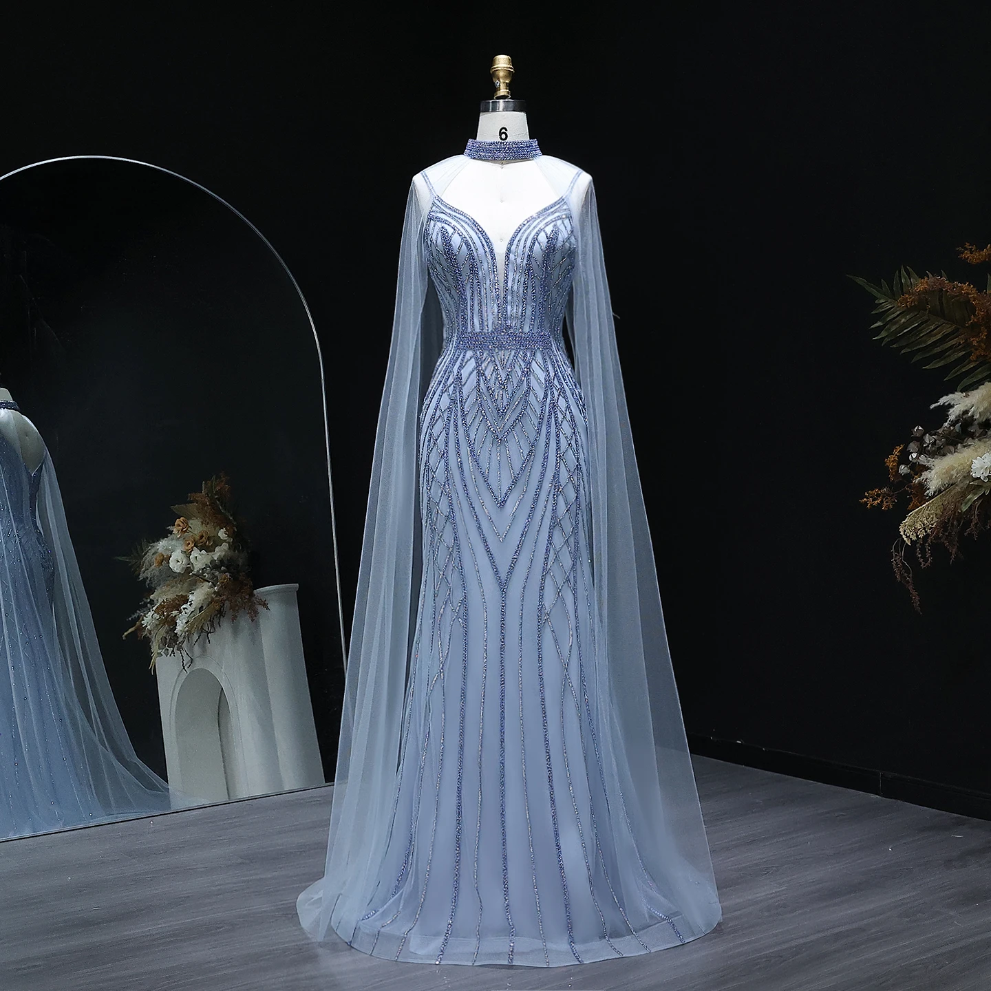 

Шарон Саид 2025 блестящее кристально-синее вечернее платье русалки с накидкой на рукавах, черные телесные платья для выпускного вечера для девочек SS 043, по индивидуальному заказу