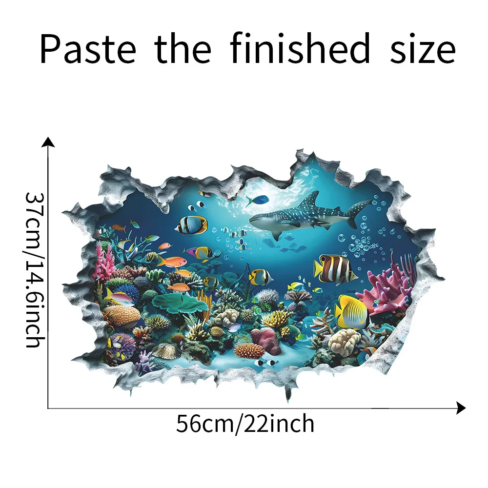 3D Shark Breaking Wall Decal Ocean Underwater World Mural Self-Adhesive Wall Sticker for Bedroom Living Room Home Decoration view 6