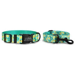 Personalized Pet Collar Customized Nameplate ID Adjustable Lemon Tease Soft Fiber Cat Dog Collars Lead Leash