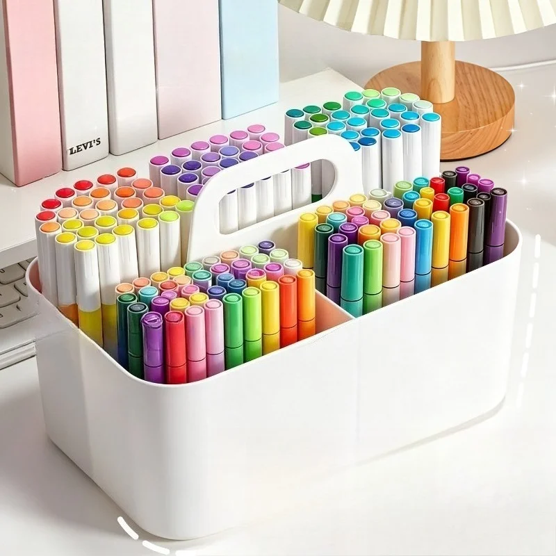 1Pc Stackable Compartment Storage Basket, handheld desktop organizer for pens,stationery & cosmetics for school,office & gifting