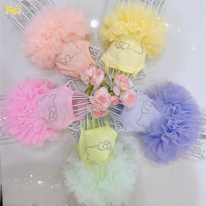 

Cute Candy Color Pet Dog Clothes Summer New Cotton Lace Tutu Princess Dress For Small Medium Dog Chihuahua Puppy Clothing Skirts
