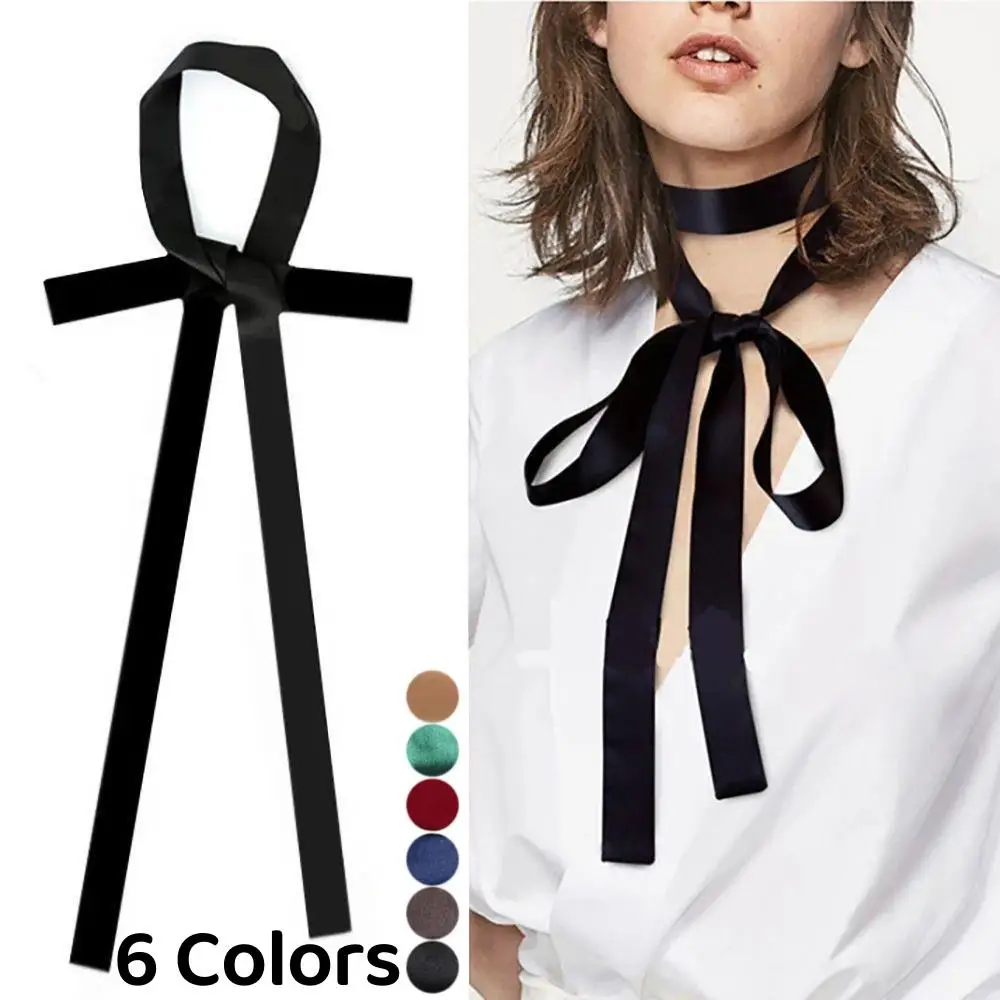 Vintage Satin Bow Tie Fashion Thin Solid Color Fancy Ribbon Necktie Knot Vintage Elegant Bow Tie Shirt Accessory JK Ribbon