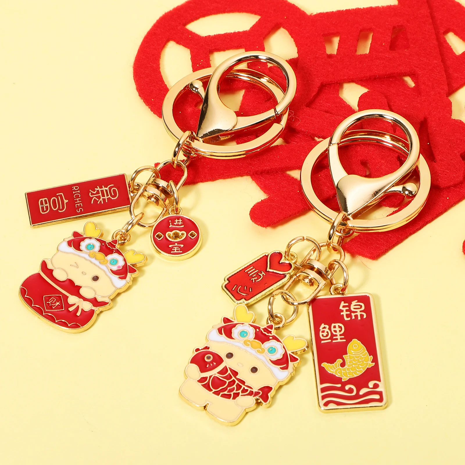 

4 Pcs Key Rings Metal Keychain Dragon Chinese Ornament Cute New Year Keychains Rhinestones Lunar Bulk