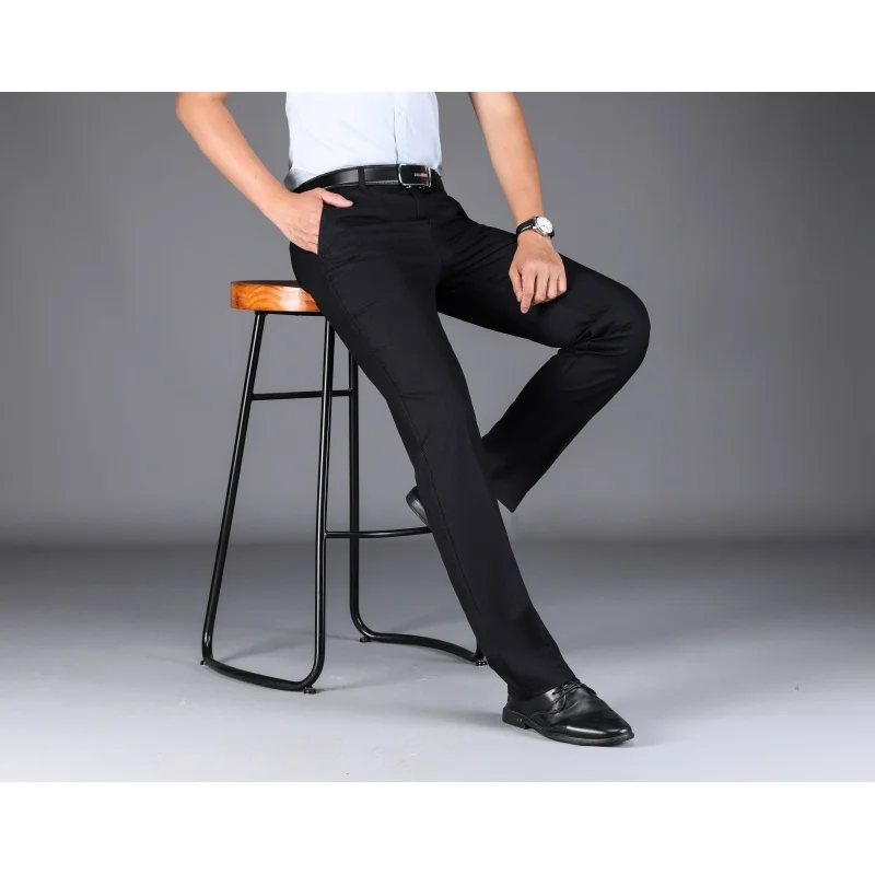 Pantalones de traje de oficina de alta gama para hombre, pantalones informales finos de seda de hielo, transpirables y sueltos, talla grande, mediana edad, Verano