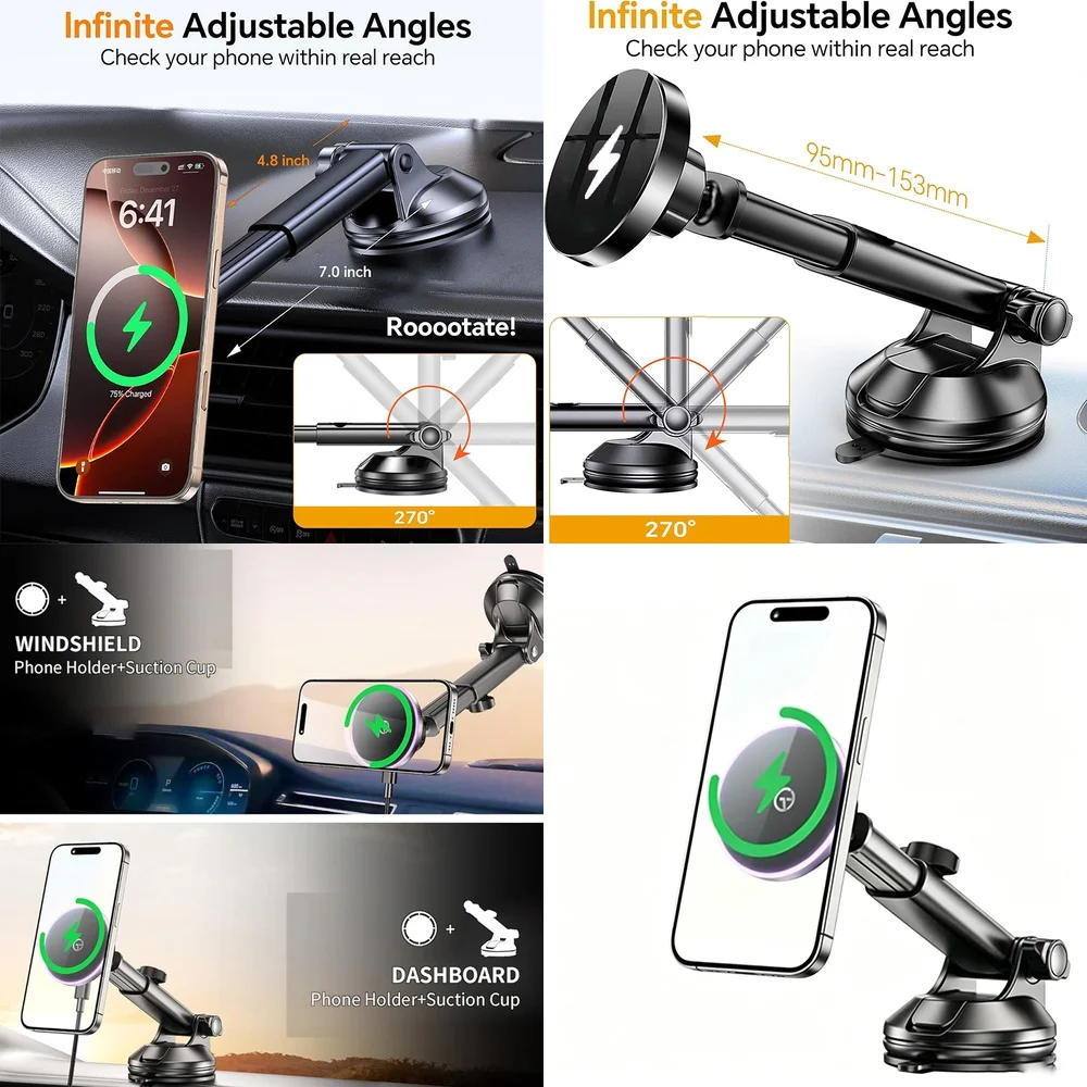 Consumer Electronics Trend Magnetic Wireless Car Charger Windshield Car Phone Holder Electronic Accessories Chargers Adapters