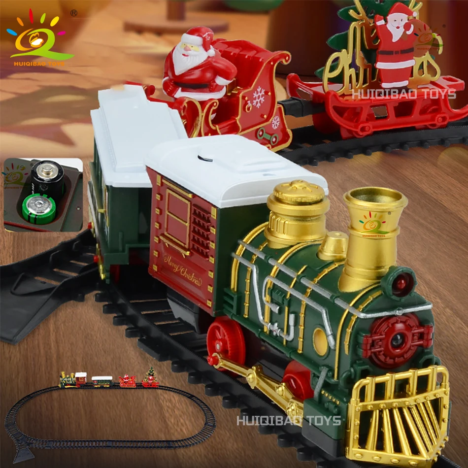 HUIQIBAO Albero di Natale Treno Elettrico Tracce Set Babbo Natale Auto da carico con Suoni di Natale Luci Giocattoli per Adulti Regalo di Capodanno