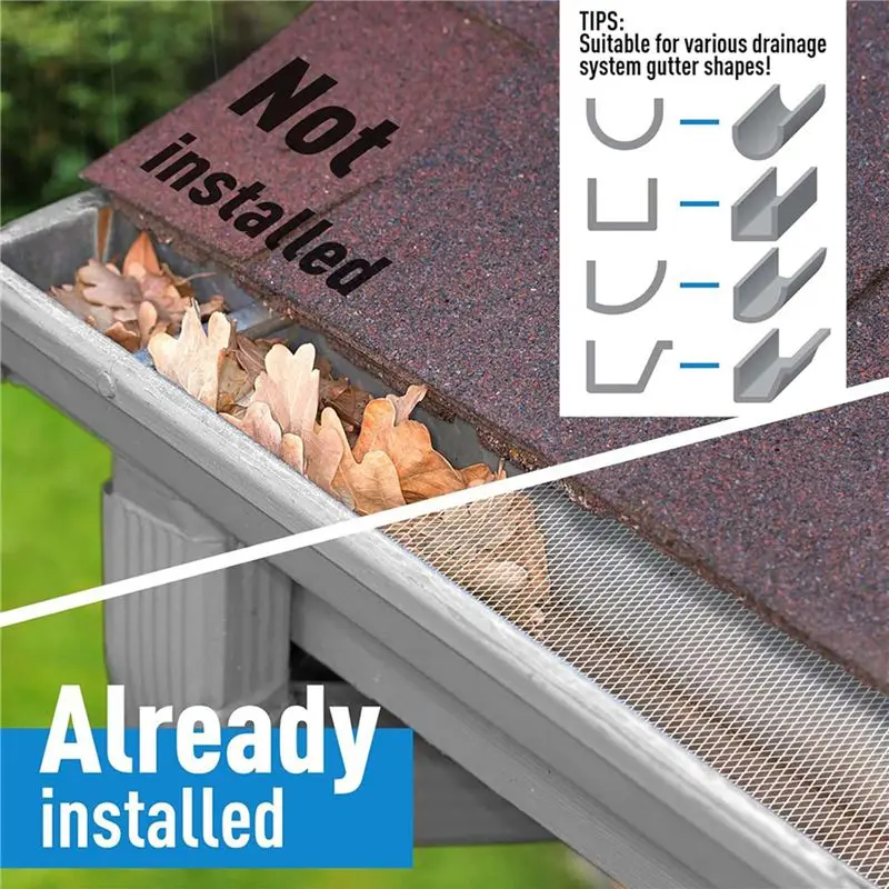 BHBD-2X Gutter Guard Mesh Filter Gutter Cover DIY Gutter Screen Protection Netting Roll With 20 Fixed Cable Tie For Leaves