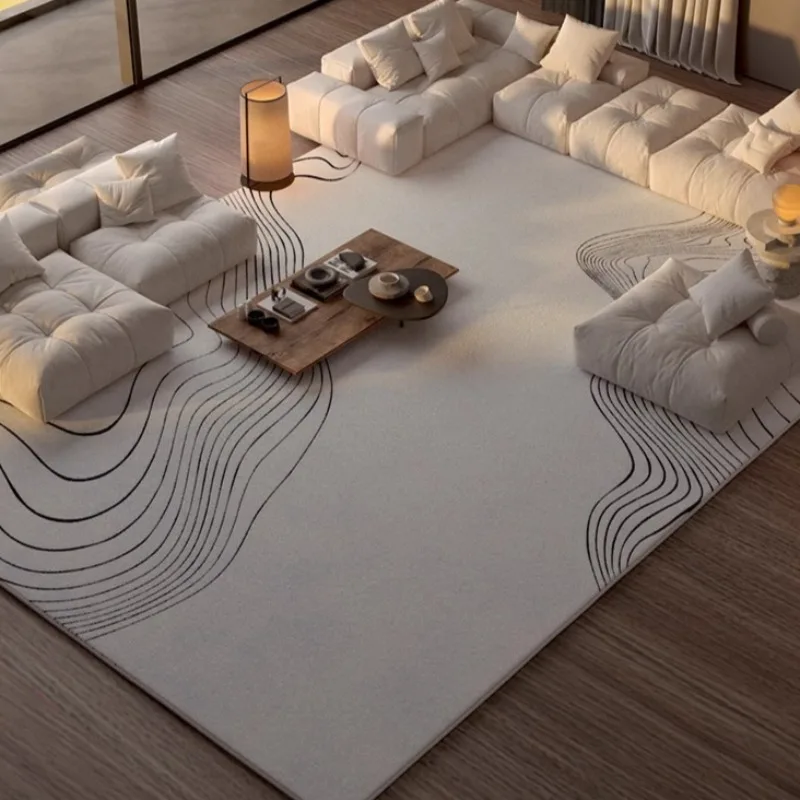 For French Simple Living Room Carpet Modern Light Luxury Plush Anti-slip Coffee Table Rug Home Decor Lines Bedroom Soft Floor Ma