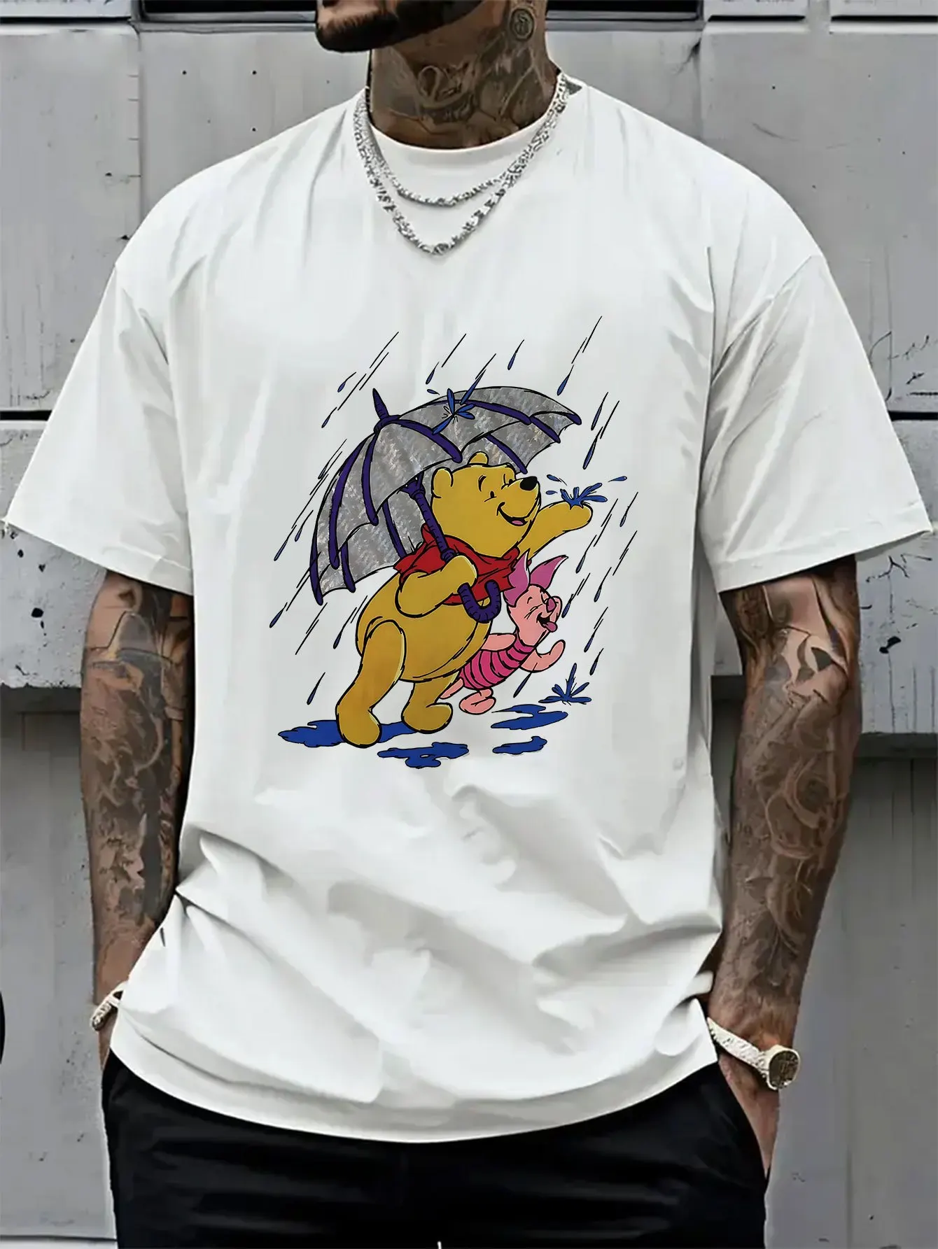 

Summer Men's Disney Winnie the Pooh T-Shirt Daily Leisure and Theme Activities Wear Unisex Cotton Short Sleeve Oversized