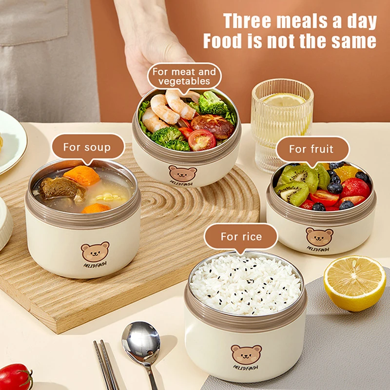 

Microwave Sealed 304 Stainless Steel Thermal Bento Lunch Box Large Capacity Cute Insulated Food Container For Students