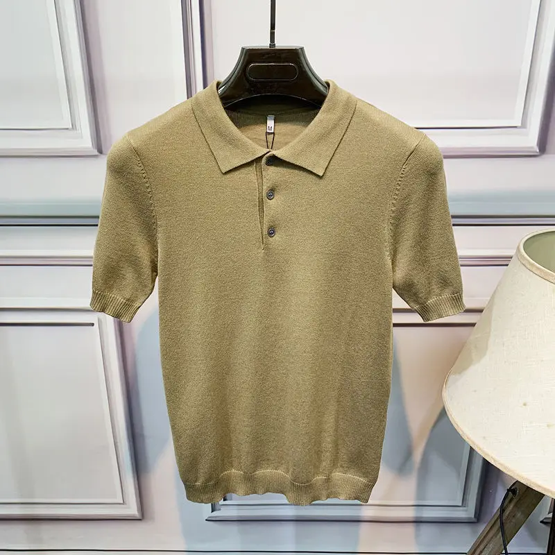 Polo à manches courtes pour hommes, coupe cintrée, style coréen, couleur unie, vêtements d\'été