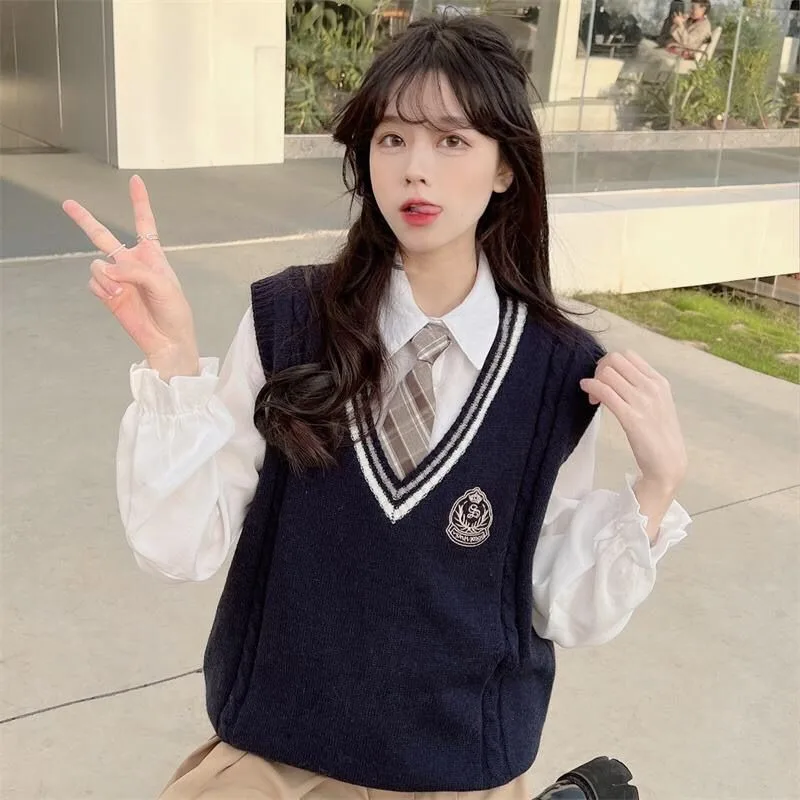

Миниатюрный женский пуловер, вязаный жилет JK, весна-осень 2022, новая академическая повседневная верхняя одежда с v-образным вырезом Y2k, винтажный топ, привлекательный
