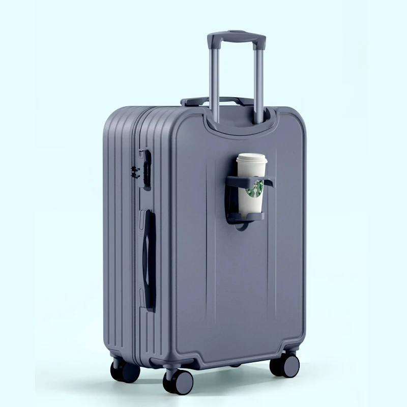 New Suitcases Travel Universal Wheel Students Silent Rolling Luggage Password with Cup Holder 20 Inch Boarding Leather Suitcase