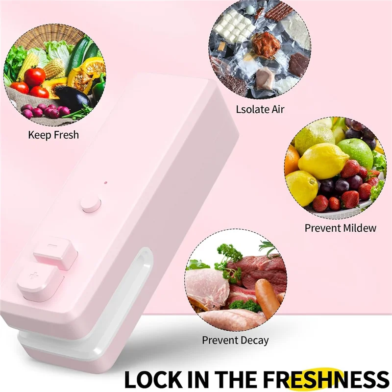 A68M-백 실러, 3 in 1 미니 백 실러 열 실링기 (커터 및 자석 포함), 충전식 미니 칩 백 진공 실러 기계 핑크 듀