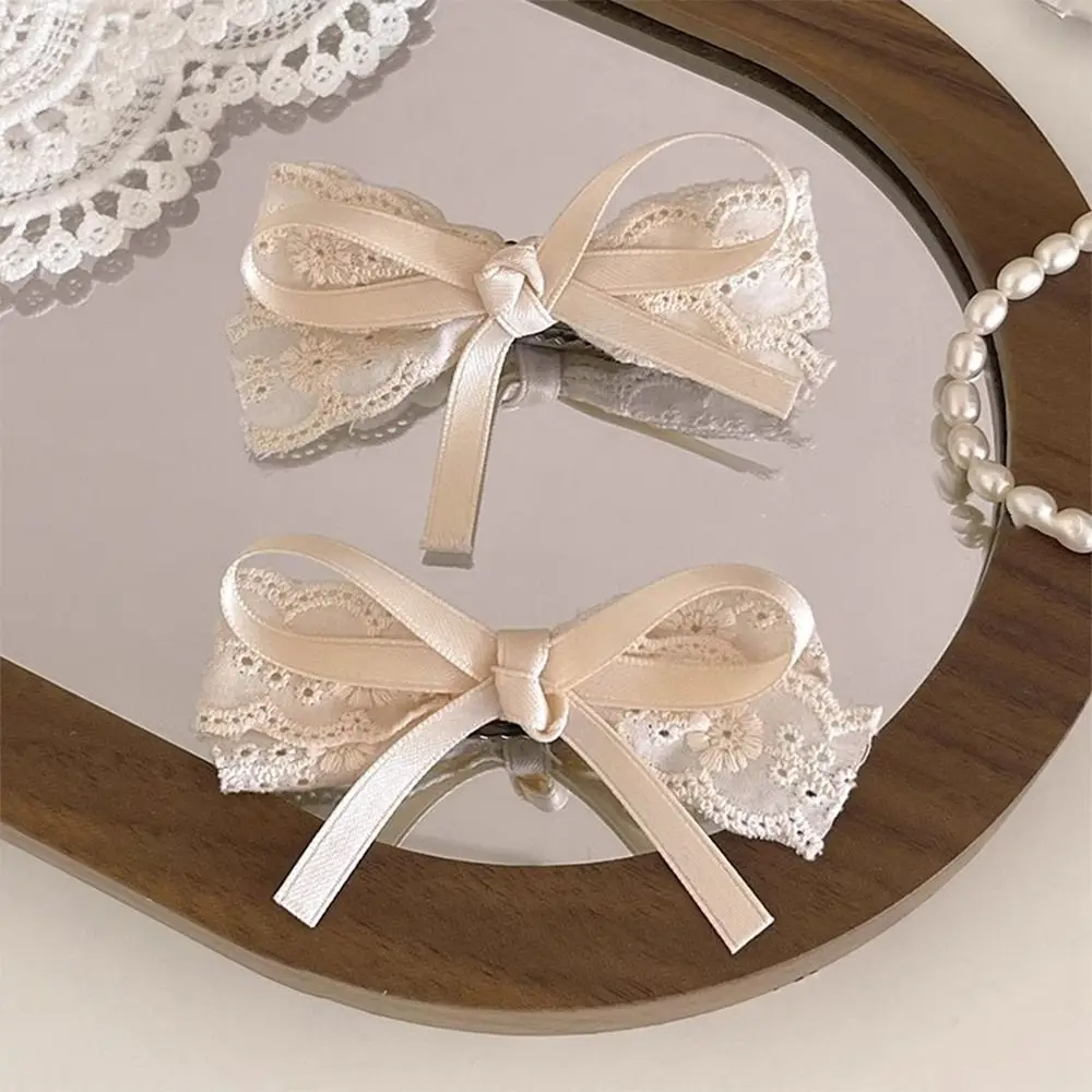 Fresh Lace Bow Hair Clip Small Duckbilled Headwear Clip White Hair Accessories Gift