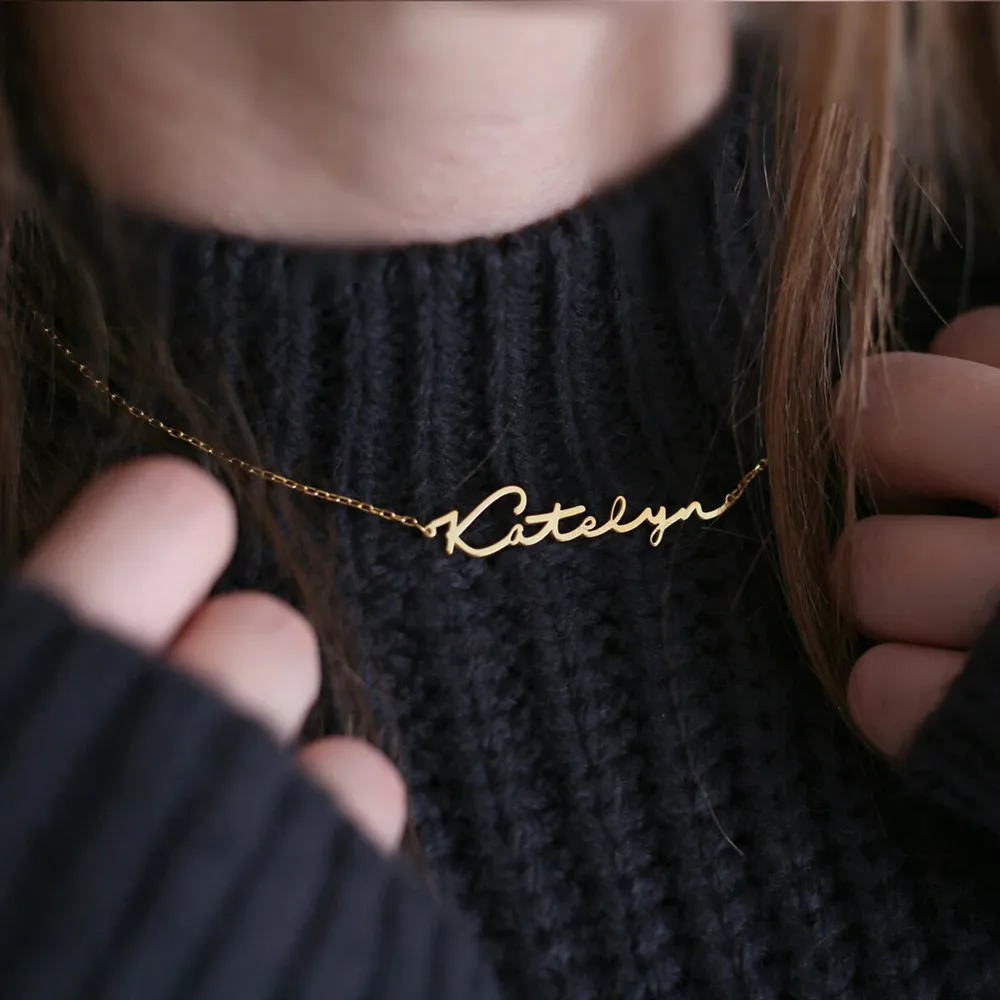 

Custom Name Necklace Stainless Steel Gold Choker Personalized Handwritten Name Pendant Necklace Jewelry For Mother's Day Gifts