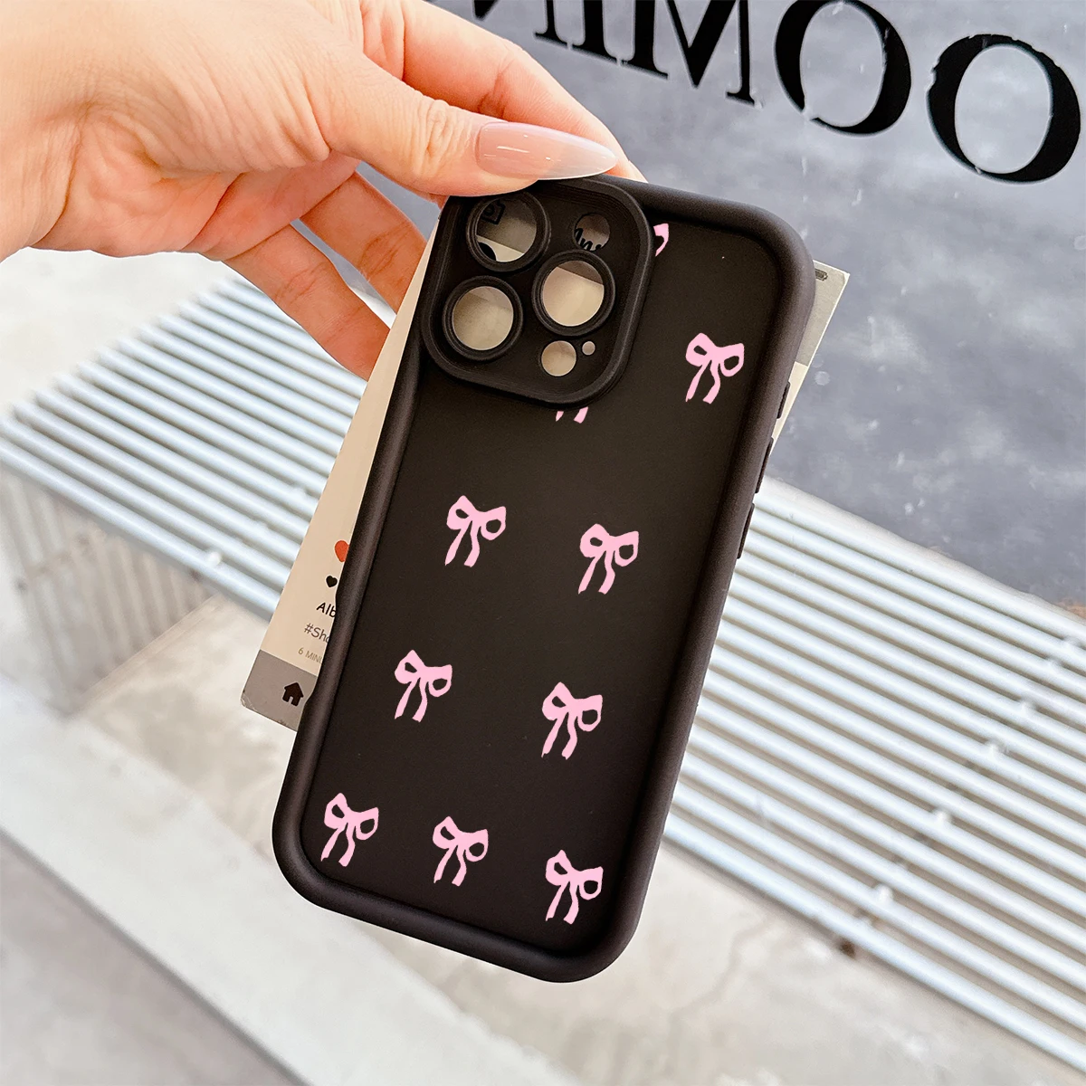 Funda Protectora Suave para iPhone 17 Air 16 15 14 11 Pro Max Plus 13 12 Mini 8 7 Xs XR con Diseño Romántico de Lazo Rosa para Chicas