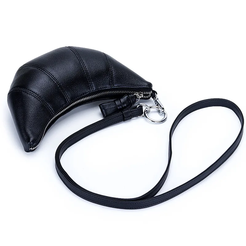 2023 New Fashion Cowhide Croissant Bag Female Halter Neck Shoulder Dumpling Bag Genuine Leather Cosmetics Storage Underarm Bag