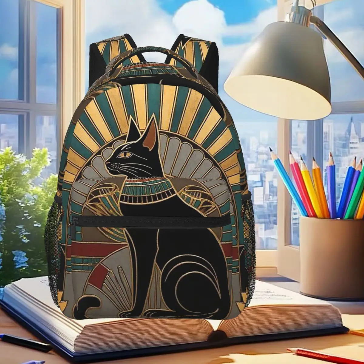 

Egyptian Cat Pattern Backpack Student Boys Girls BookBag Children School Bag Computer Shoulder Bags for Men Women