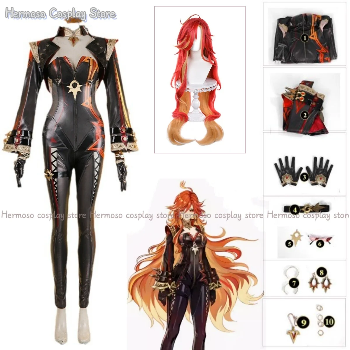 

Genshin Impact Mavuika, костюм для косплея, ранние серьги, солнцезащитные очки, Pyro Archon Natlan God of War, на Хэллоуин, женский костюм