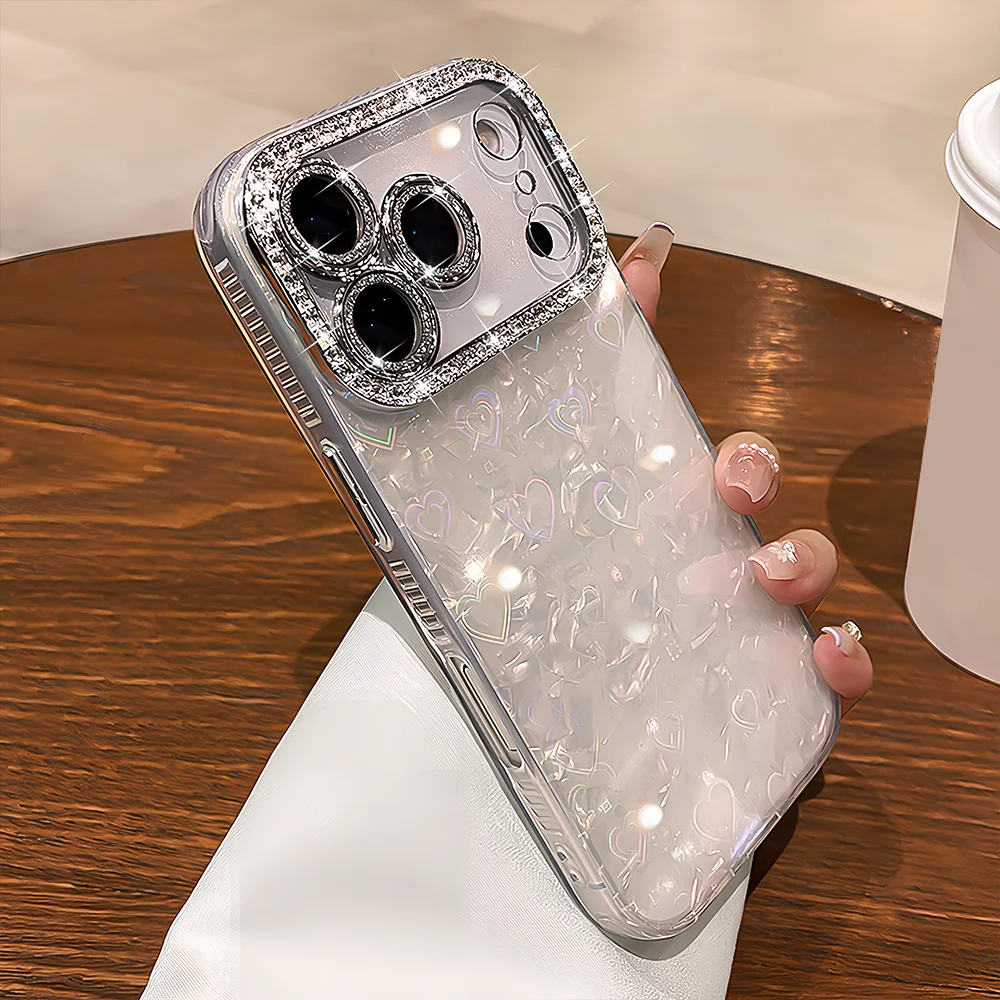 Coque de téléphone à motif d'amour, étui de protection pour iPhone 17 Pro Max 16 15 11 13 14 Plus 12 Air Bling Bling