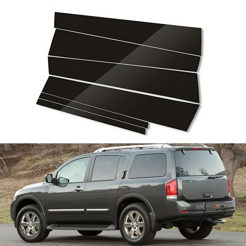 Fit For Nissan Armada 2005-2015 2010 2011 2012 2013 2014 Glossy Piano Black Pillar Posts Door Trim Window Sticker Deocal Cover