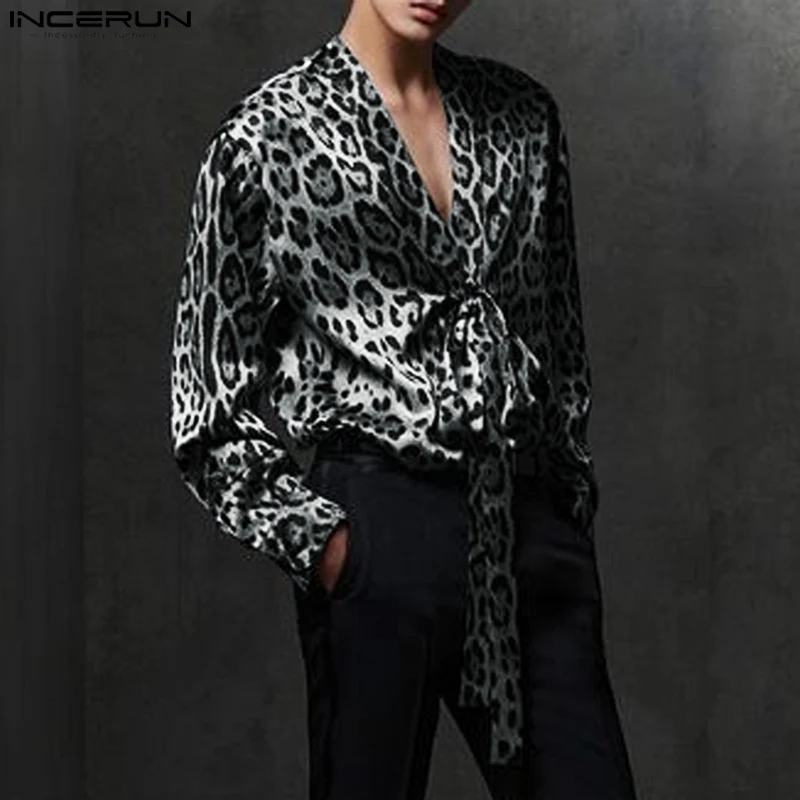 Fashion Casual Style Tops INCERUN Men's Leopard Print Pattern Shirts Sexy Male Personality Hot Selling Long Sleeved Blouse S-5XL