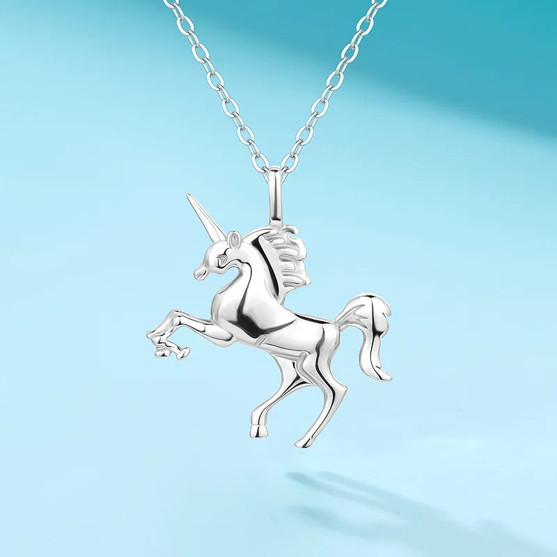 

Bright unicorn S925 pure silver necklace with a high-end feel, simple pendant, jewelry accessories, collarbone chain, women's