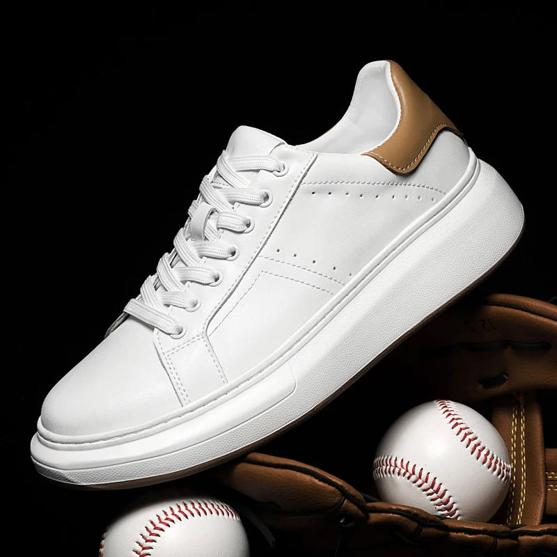 Spring 2025 Men's White Sneakers - Couple Style, Trendy & Versatile, Lightweight Breathable & Height-Increasing