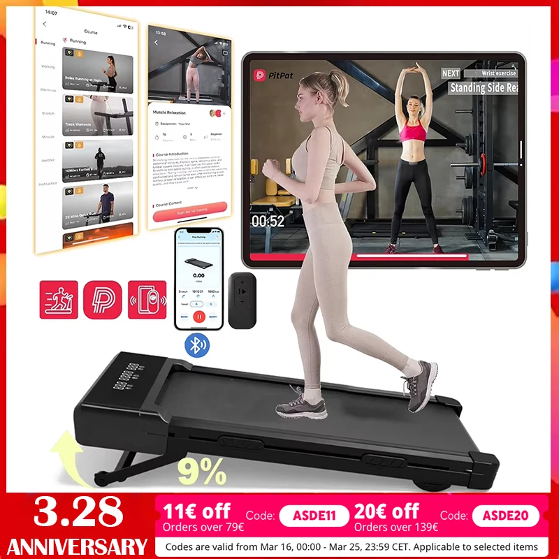 Tapis roulant pliable 9% inclinaison 3.8mph/6kph tapis de marche pour tapis roulants à domicile écran LCD APP surveillance 3.0HP moteur Machine d'exercice