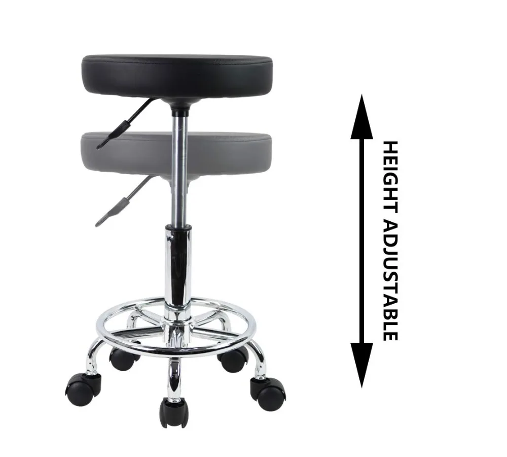 كرسي دوار من جلد البولي يوريثان مع مسند للقدمين لضبط الارتفاع في صالونات التجميل والمكتب باللون الأسود #6