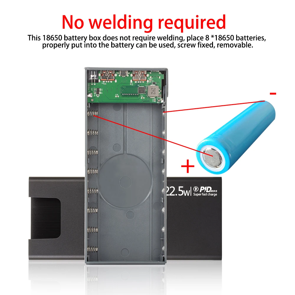 DIY 8x18650 Battery Case Power Bank Shell QC PD 22.5W Fast Charging Mobile Power Supply Housing 8 Slot Battery Storage Boxes