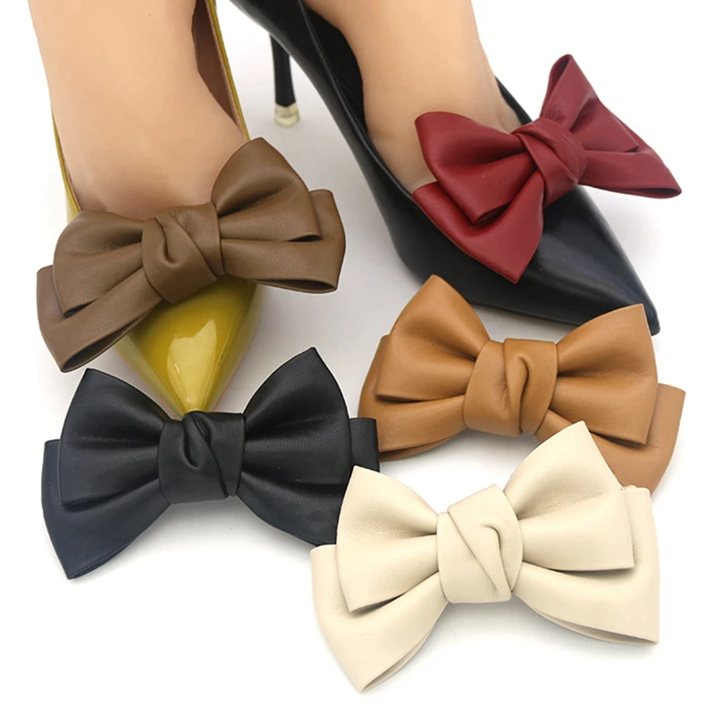 Couro removível Bow sapato clipes, jóias clipes, casamento festa fivela, 2pcs