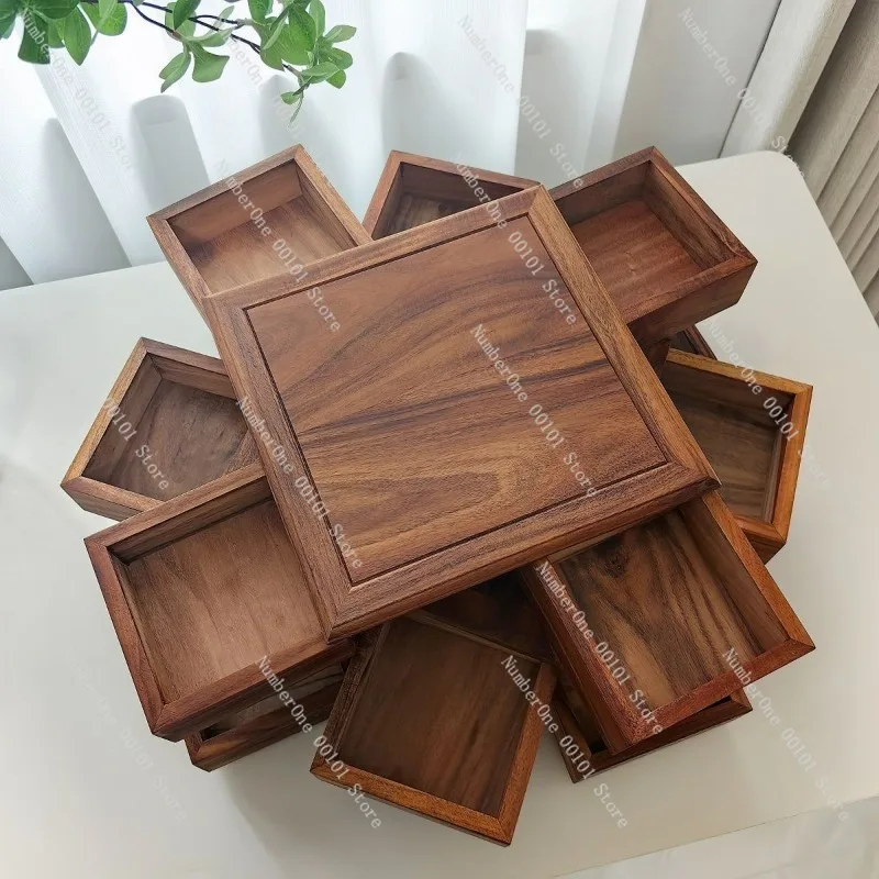 Rotating Mechanism Storage Box, Multi‑Purpose Case for Tea Set Jewelry Bracelets & Wenwan Walnut Collections