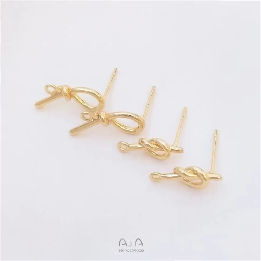 

14K Gold Wrapped Twisted Wire Knotted Strap Earrings, 925 Silver Needles DIY Handmade Earrings, Accessories Materials E111