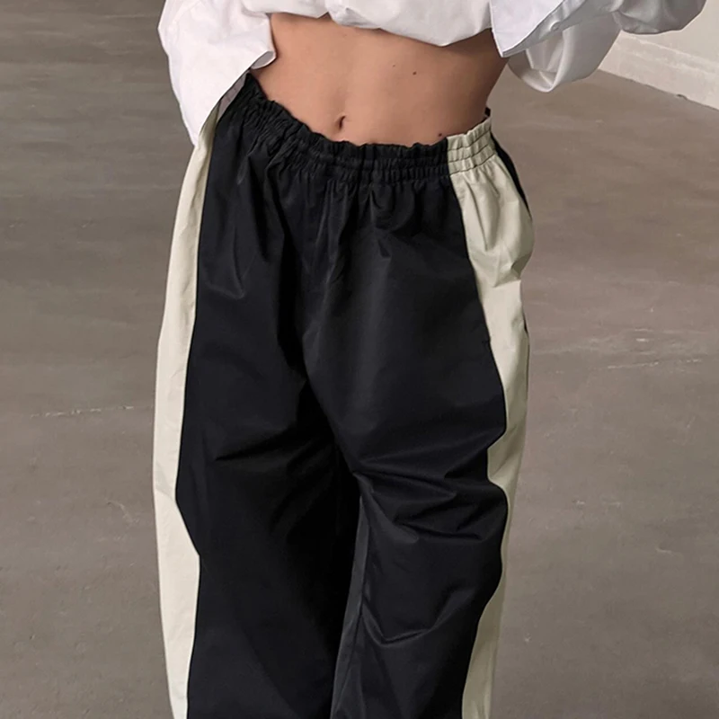 BIIKPIIK Casual Loose Contrast Color Women Jogger Pants Fashion Elastic Waisted Side Stripe Trousers Sporty All-match Sweatpants