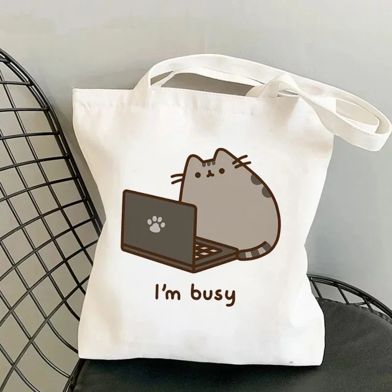 Funny Cat Meme Tote Bags for Women Resuable Shopping Bag Polyester Eco Large-capacity Shopper Bag Boys and Girls Student Bolsa