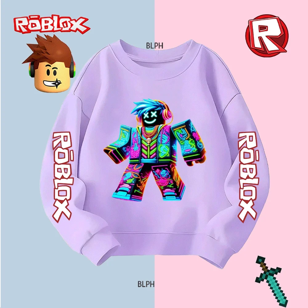 Kids Hoodie with Roblox Neon Character Print, Trendy Casual Sweatshirt for Boys Girls, Colorful Cartoon Gaming Inspired Pullover