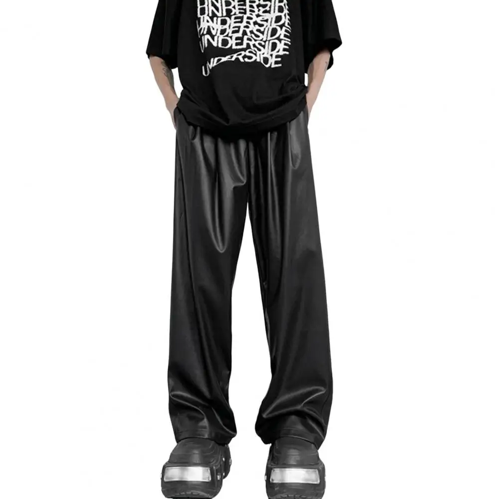 Männer Kunstleder Hosen Streetwear Herren Kunstleder Hosen weites Bein elastische Taille atmungsaktive weiche Hip Hop Hose mit tiefen