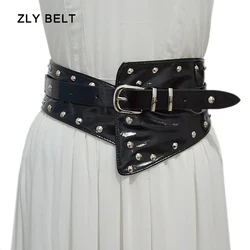 ZLY 2024 nueva moda pretina mujer 95CM corsé remache estilo Punk hebilla de Metal PU abrigo de cuero vestido estilo cintura cinturón