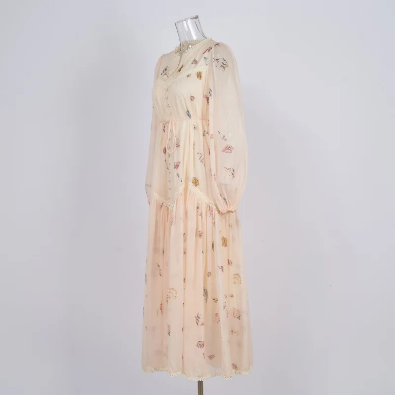 Romantico abito estivo in chiffon con stampa floreale Dr V-Ne da donna slim fit Maxi abito produttore cinese tessuto stampato in materiale Thi