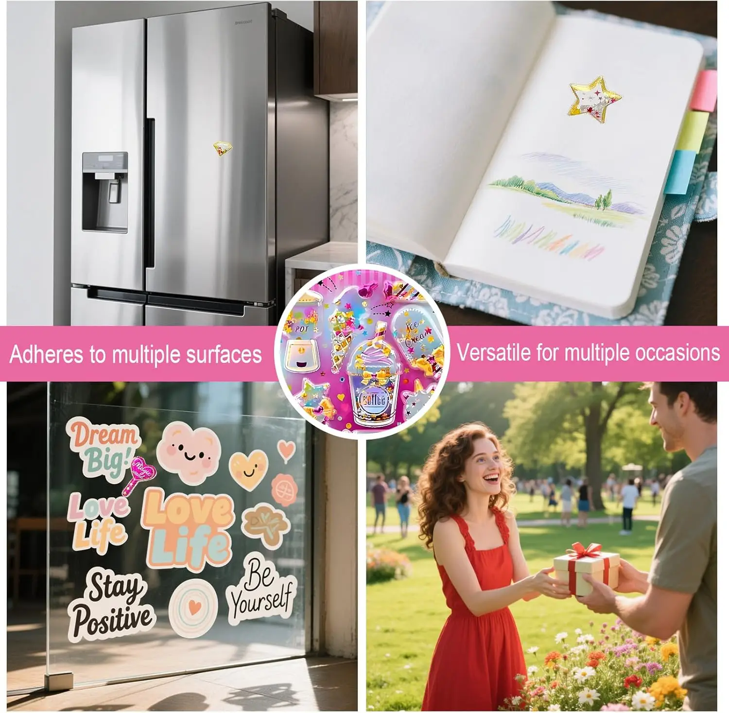 ملصقات ثلاثية الأبعاد منتفخة لامعة من رقائق الذهب ملصقات قابلة لإعادة الاستخدام مع خرز هزاز للفتيات والأولاد والمراهقين شارات فريدة من نوعها سباركلي