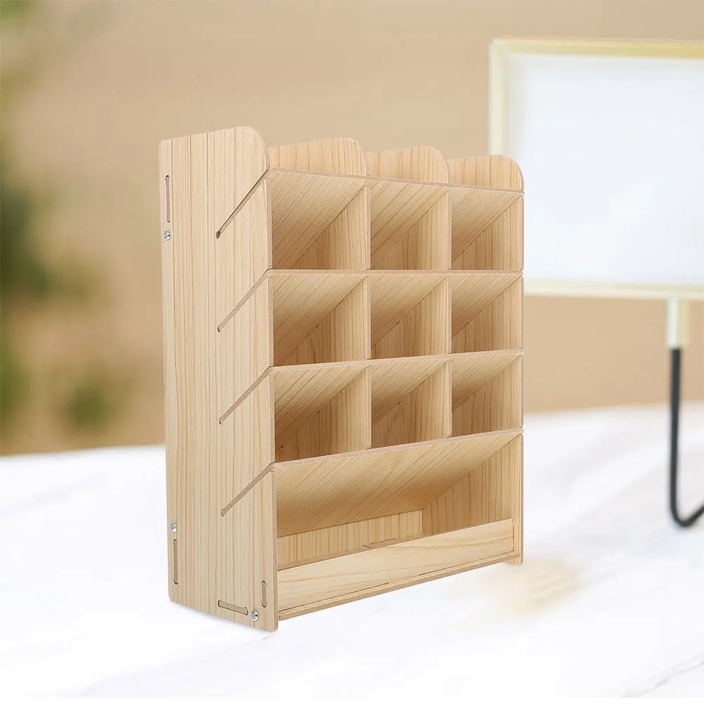 

Wooden Desk Organizer Multifunctional DIY Pen Holder Storage Box Desktop Stationery Rack Phone Holder for Office Home School