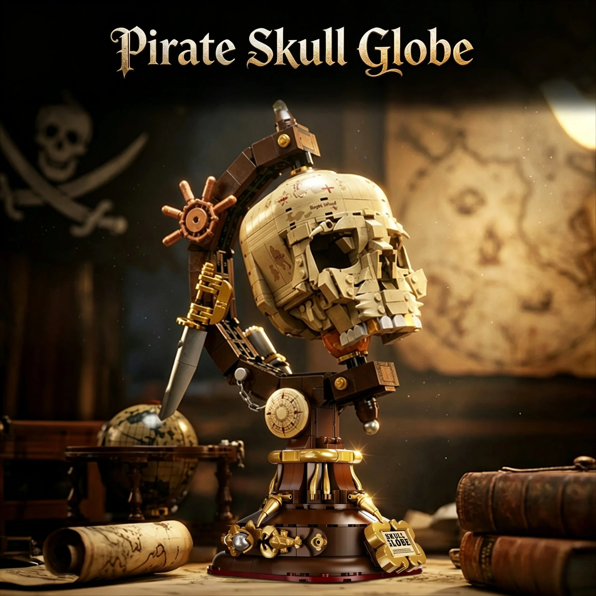 1003PCS Creative Pirate Skull Globe Building Blocks Set Pirate Skeleton Head Map Model Bricks Deak Decor Toy Gift For Family