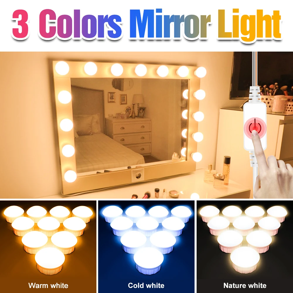 

Hollywood Vanity Mirror Lamp USB LED Light Makeup Mirror Dressing Table Vanity Lights bulb Simple Style Dimmable For Bedroom